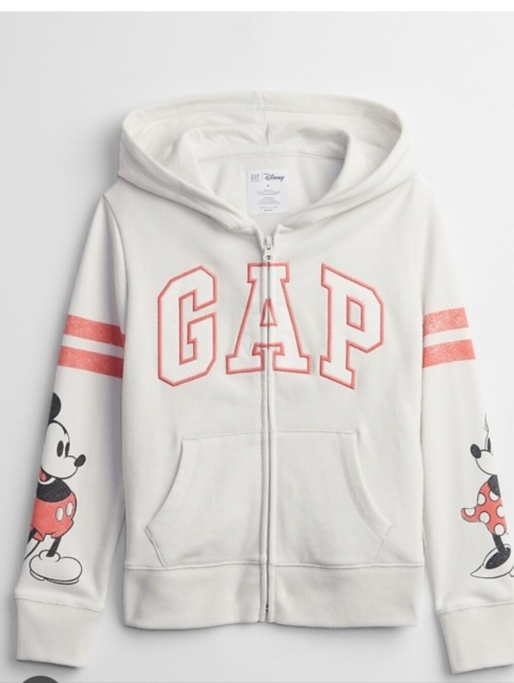 GAP Kids Disney Hoodie Long Sleeve S(6-7) Girls Mickey&Minnie Zipper-Up Cream